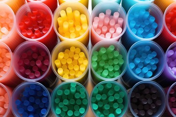 Obraz na płótnie Canvas colorful markers organized in clear tubes