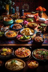 Traditional Mexican Food on a big table