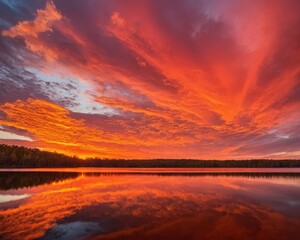 Fiery Sunset Reflections on Water