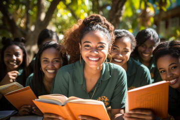 Youth volunteers organizing a literacy campaign, symbolizing the commitment to education and access to knowledge initiatives.