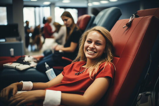 Youth volunteers organizing a blood donation drive, symbolizing the compassion and community service initiatives of today's youth. - Powered by Adobe
