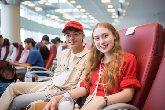 Youth volunteers organizing a blood donation drive, symbolizing the compassion and community service initiatives of today's youth.