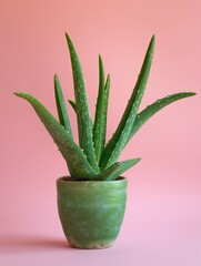 Aloe vera plant in pot. Studio photoshoot on isolated solid color background. Home flower plant profile photography. Ai generated illustration. Botanical app picture