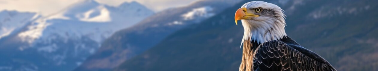 Obraz premium Bald Eagle Standing in Front of Mountain