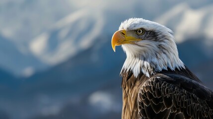Obraz premium Bald Eagle Soaring Above Majestic Mountain