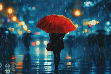 A woman holding an umbrella in the rain. Suitable for weather-related articles or blogs
