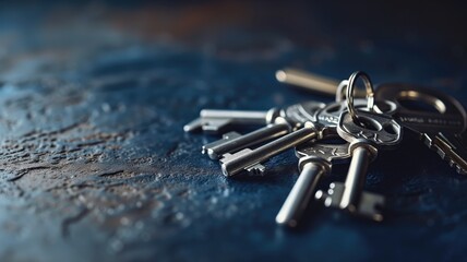 A bunch of skeleton keys on a deep blue background
