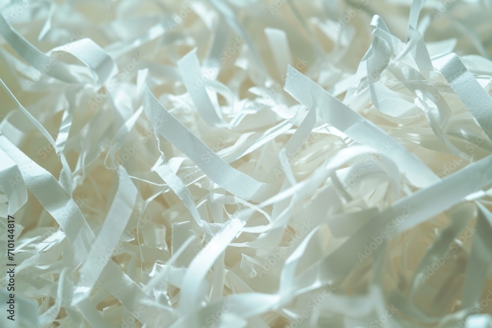 Poster A detailed view of a pile of shredded paper. This image can be used to represent concepts such as destruction, waste, or recycling