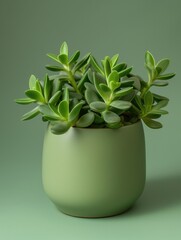 Crassula plant in pot. Studio photoshoot on isolated solid color background. Home flower plant profile photography. Ai generated illustration. Botanical app picture.