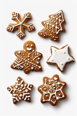 Fototapeta na wymiar A set of four beautifully decorated ginger cookies. Perfect for holiday baking and festive occasions