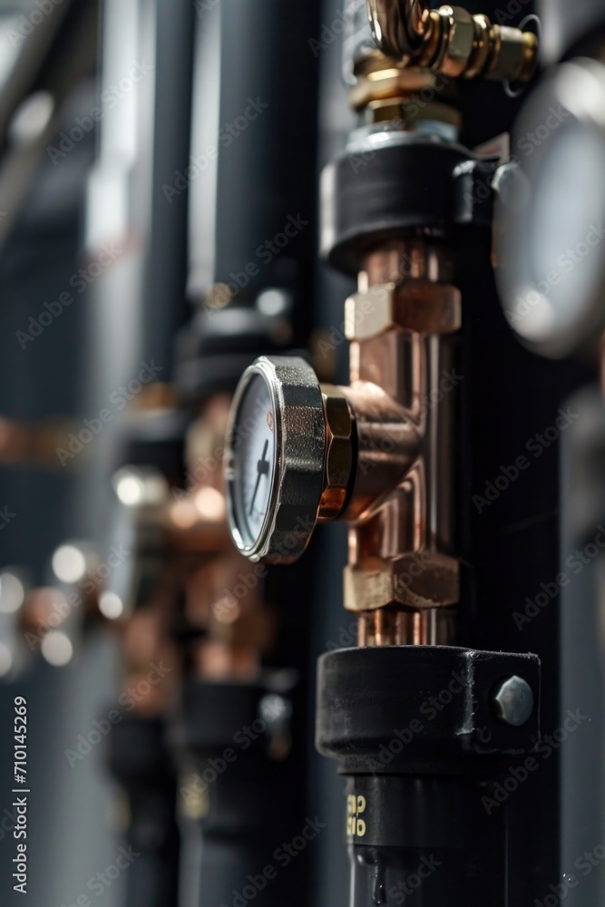 Poster a detailed view of a collection of pipes and valves. suitable for industrial and engineering concept