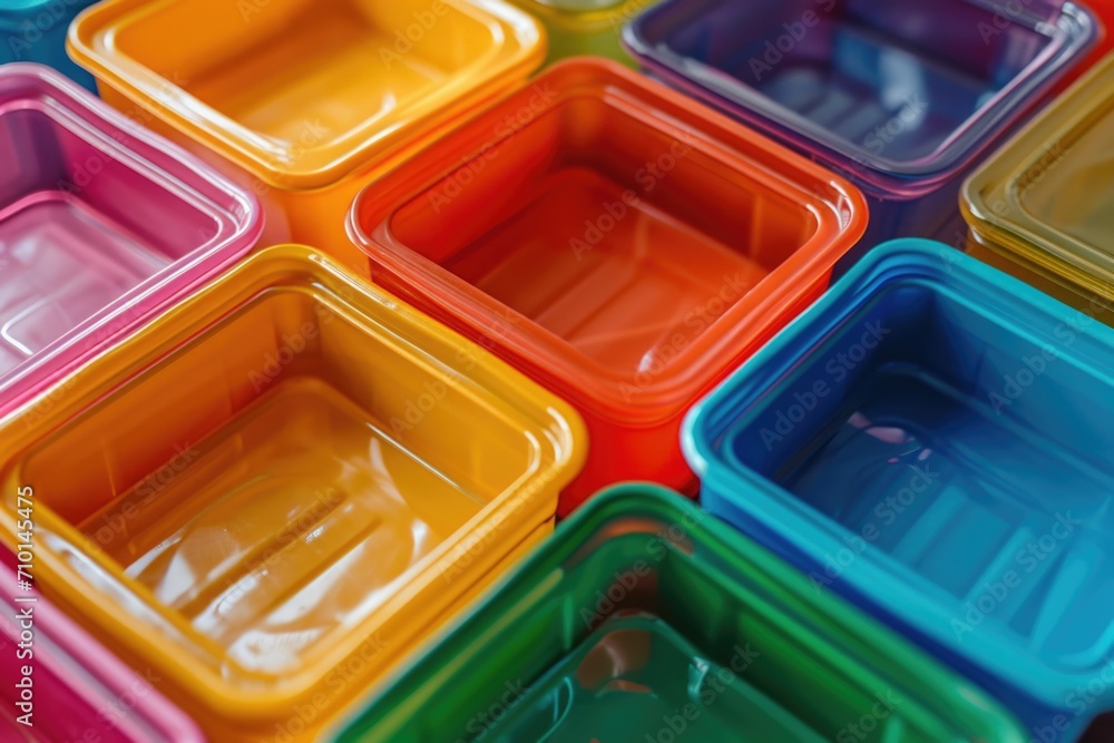 Poster A close-up view of a variety of differently colored containers. This versatile image can be used in various contexts