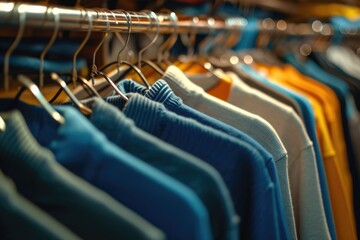 Fototapeta premium A rack of clothes hanging on a clothes rack. Suitable for fashion and retail-related projects