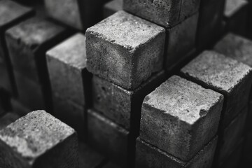 A close up view of a pile of bricks. This image can be used to represent construction, building materials, or urban development projects