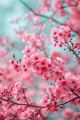 Obraz premium Tree branches covered with beautiful pink flowers