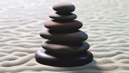 Stacked pebbles create harmony and tranquility in nature generated by AI