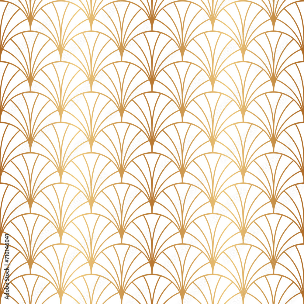 Poster art deco gold seamless pattern. repeated golden fan patern. abstract nouveau background for prints d