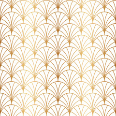 Art deco gold seamless pattern. Repeated golden fan patern. Abstract nouveau background for prints design. Repeating geometric lattice. Gatsby repeat motif. Artdeco fancy lattice. Vector illustration - obrazy, fototapety, plakaty