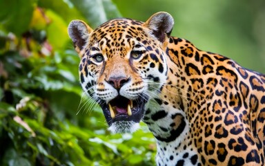 Jaguar amidst the lush greenery: A close-up encounter.