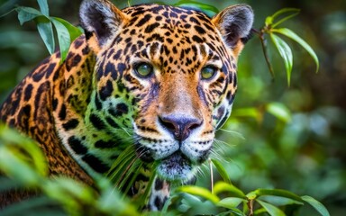 Jaguar amidst the lush greenery: A close-up encounter.