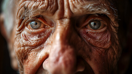 Extreme close-up portrait of a centenarian man, hundred-year-old man