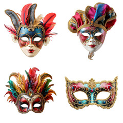 Collection from face masks for carnival isolated on white background. Carnival celebration concept.