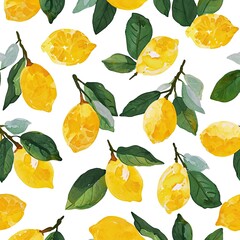 Yellow lemons pattern on white background