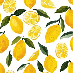 Yellow lemons pattern on white background