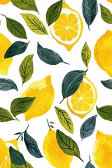 Yellow lemons pattern on white background