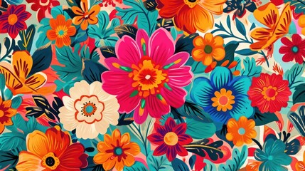 Fototapeta na wymiar Colorful Flower Pattern on White Background