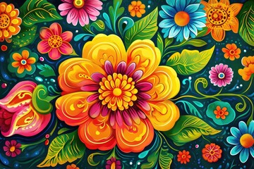 Fototapeta na wymiar Colorful flower background with large flower