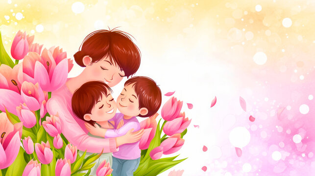 Hand drawn mother's day background. Happy Mother's Day creative illustration sketch with children.
