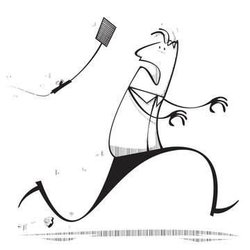 Man being chased by fly with swatter