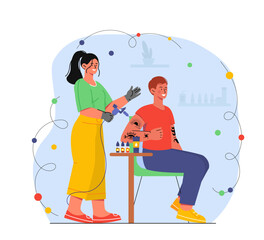 Tattoo parlor with client vector concept