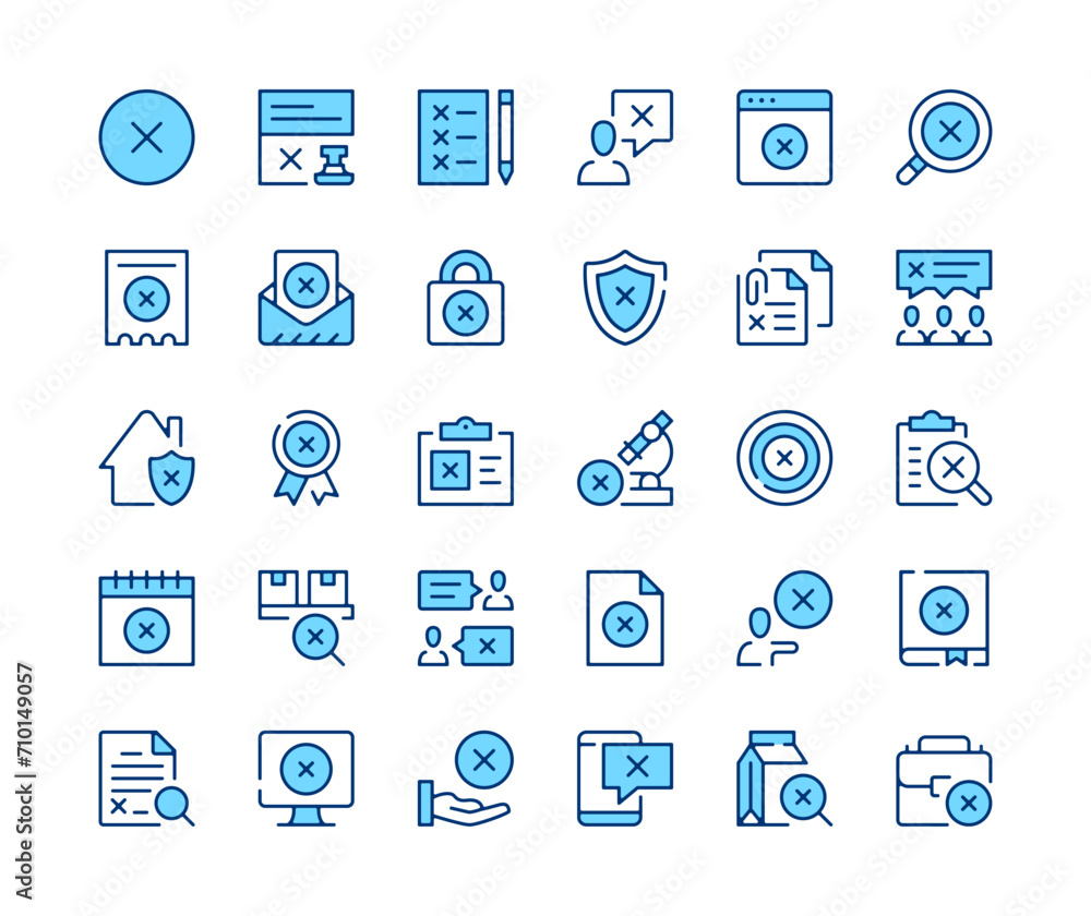 Poster x mark icons set. vector line icons. blue color outline stroke symbols. modern concepts