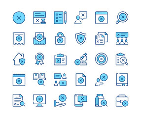 X mark icons set. Vector line icons. Blue color outline stroke symbols. Modern concepts