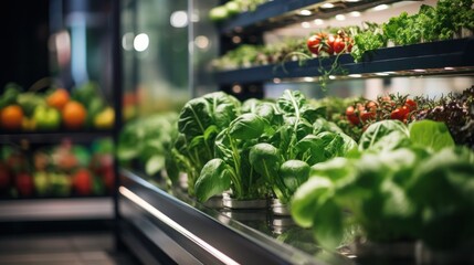 Fototapeta na wymiar Salad at Vertical farming laboratory, future agriculture theme