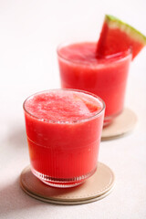 Glasses of tasty watermelon fresh on light background