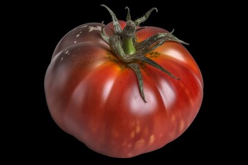 Red heirloom tomato (solanum lycopersicum) isolated on transparent background. Generative AI