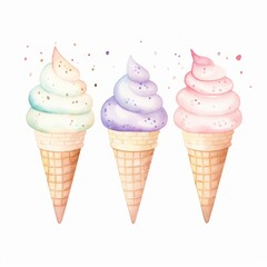 Aquarell von Eiswaffeln mit verschiedenen Geschmacksrichtungen Illustration