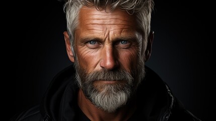 Obraz premium Close up portrait of well groomed man over 55 year old with stylish beard and haircut. Old age model with grey hair. Beard style. Elderly men model. Barber shop