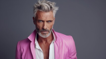 Obraz premium Close up portrait of well groomed man over 55 year old with stylish beard and haircut. Old age model with grey hair. Beard style. Elderly men model. Barber shop