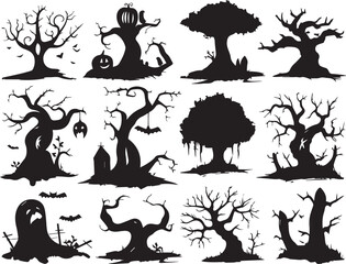 Set Trees halloween. Hand drawn vector illustration