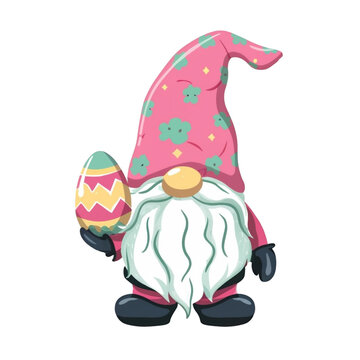  cute pink gnome with an Easter egg