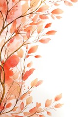 Abstract botanical background with tree branches and leaves in line art. Magenta and golden leaf, brush, line, splash of paint