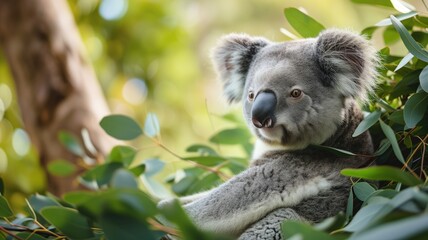 Fototapeta premium Koala sitting in a eucalyptus tree
