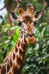 Giraffe in the wild looking at the camera.