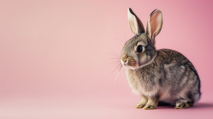 Fototapeta na wymiar A cute rabbit against a soft pink background