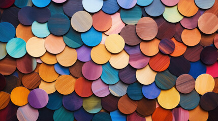 Closeup of geometric shapes of colored circles in overlapping layers 3d, colorful background textured design