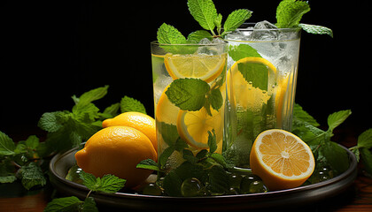 Refreshing summer cocktail with mint, lemon, and ice generated by AI